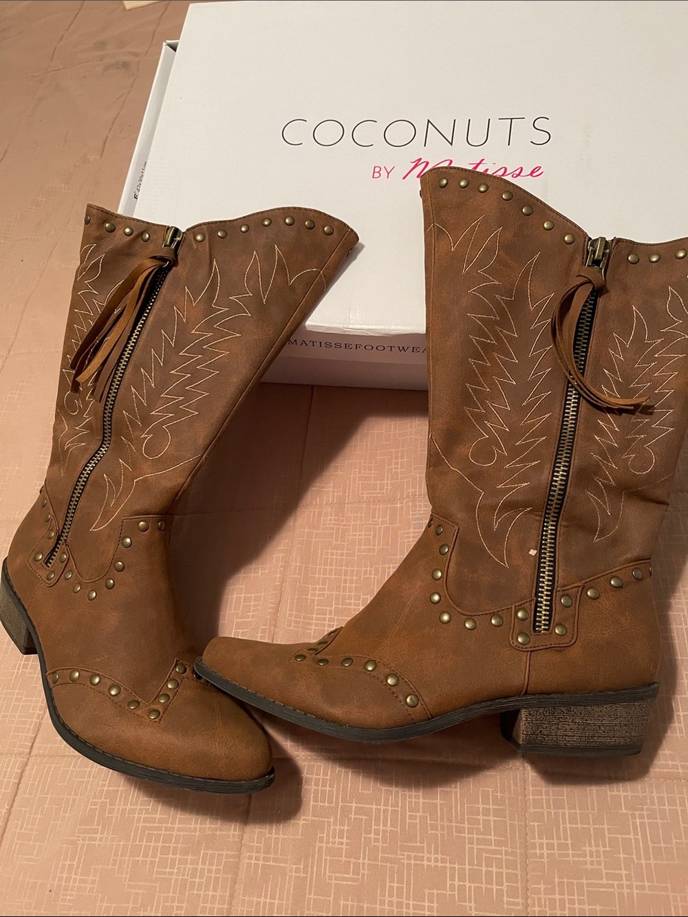 Coconuts by Matisse Brown Studded Western Side Zip Boots